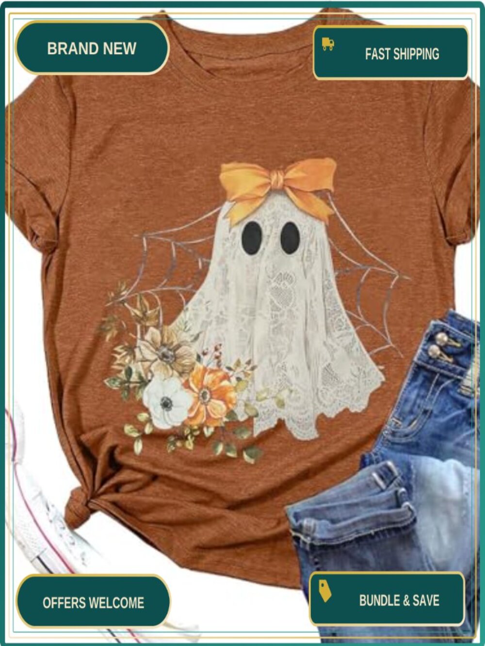 Halloween Ghost Graphic T-Shirt Crew Neck Short Sleeve Casual Spooky Tee